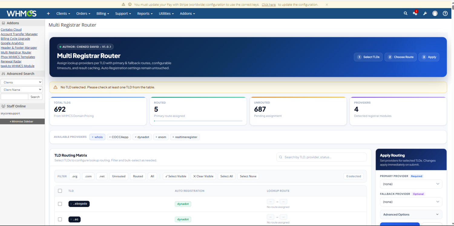 Multi Registrar Router for WHMCS
